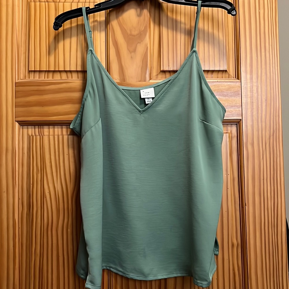 Sage green satin flowy tank top with adjustable straps size XL